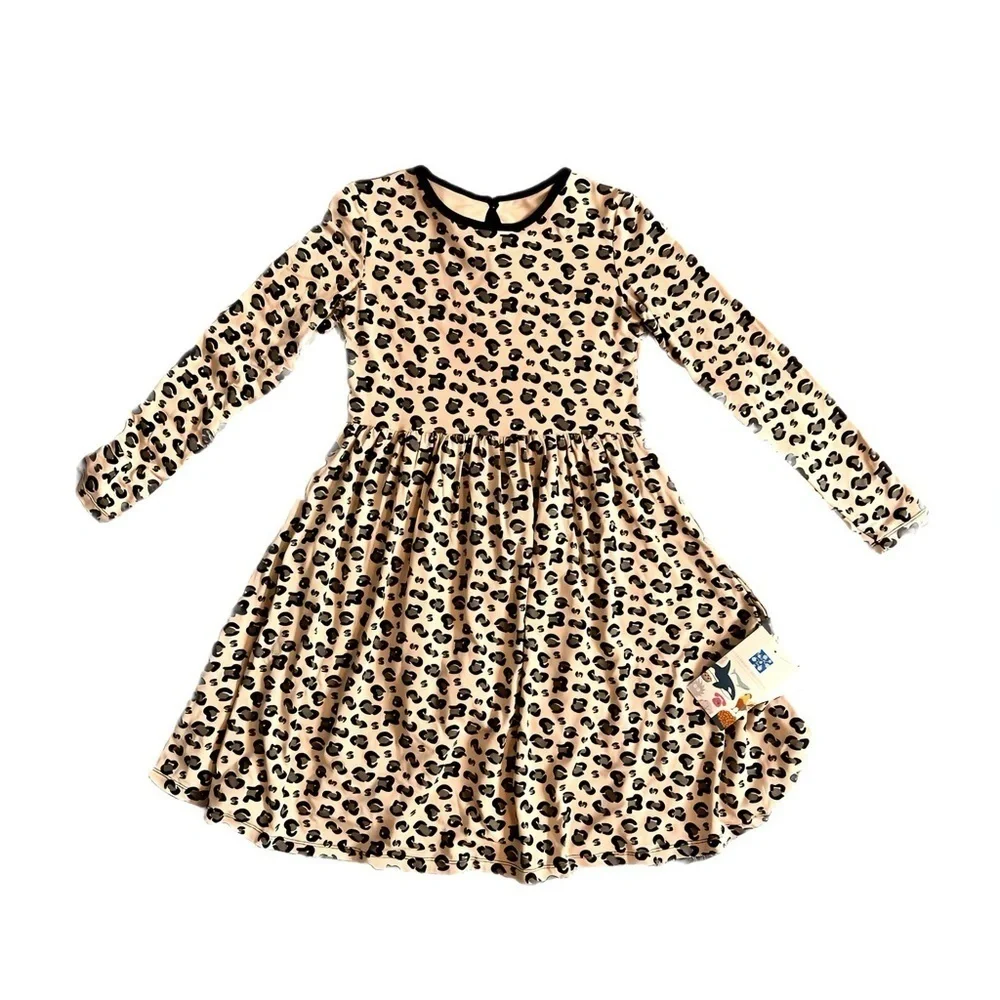 NWT Kickee Pants Bamboo Long Sleeve Twirl Dress Cheetah Print Girl 10 12 Large